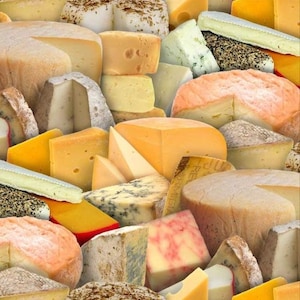 Bomullstyg "Say Cheese" från Elizabeth's Studio – realistiskt osttyg för sömnad, lapptäcke och köksinredning, 0,5 m