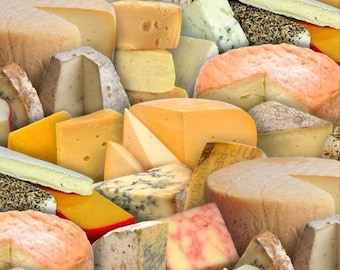 Tessuto di cotone "Say Cheese" di Elizabeth's Studio – tessuto con motivo formaggio realistico per cucito, patchwork e decorazioni per la cucina, 0,5 m