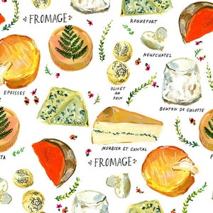 Cotton fabric cheese fromage CHEESE FOR CONNOISSEURS!!, napkins, sheep&#39;s cheese, goat&#39;s cheese, cream cheese, hand cheese, fabric, sewing, 0.50 m