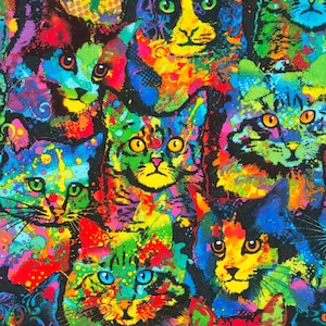 Baumwolle Katzen nähen, Katzengesichter, Katzenstoff, Baumwollstoff, Patchworkstoff, Stoff, 0,50 m