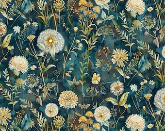 Cotton fabric with flowers, dragonflies, and dandelions - Timeless Treasures patchwork fabric for quilts, bags, cushions, and decorations - 0.50 m