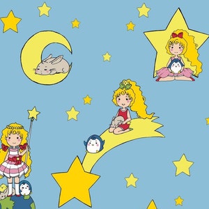 Jersey Mädchen Sternschnuppen Sterne Mond, Hase, Eule, Vögelchen, Stoff, nähen, 0,50m Bild 1