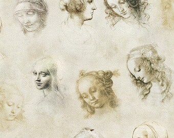 Cotton Leonardo da Vinci sewing, women, girls, ladies, drawings, antiquity, art, patchwork fabric, fabric, 0.50 m