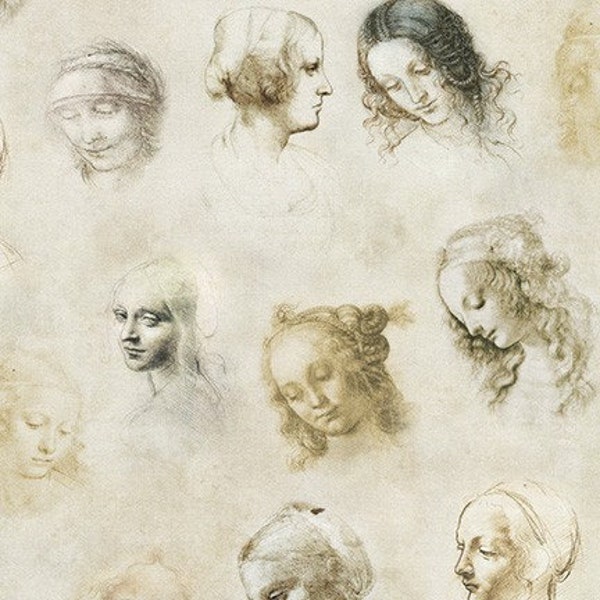 Baumwolle Leonardo da Vinci nähen, Frauen, Mädchen, Damen, Zeichnungen, Antike, Kunst, Patchworkstoff,  Stoff, 0,50 m