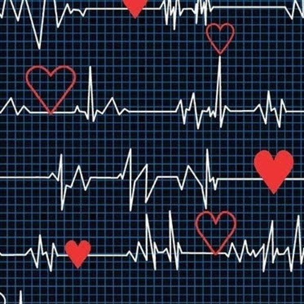 Baumwolle EKG Herztöne Lebenslinie Herzklopfen, Herzschlag, Herzlinie, Elektrokardiogramm, nähe, Baumwollstoff, Stoff, 0,50m