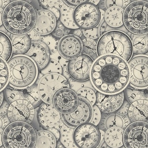 Katoenen stof TIJDREIZEN – Klokken, tandwielen, uurwerken, zakhorloges, patchworkstof voor het naaien van quilts, decoratie en steampunk 0,50 m