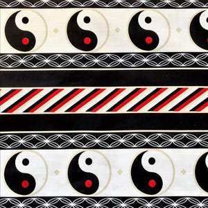 Tissu en coton à bordure Yin et Yang noir, blanc et rouge – Tissu Zen Yoga, tissu patchwork pour couvertures, sacs, chemins de table, 0,5 m