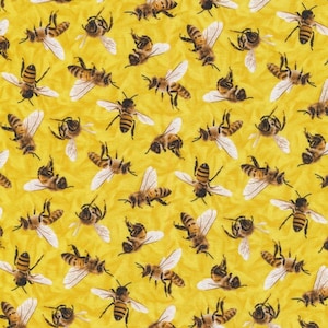 Cotton, bees, bee colony, honey, honeycomb, woven fabric, sewing, patchwork fabric, fabric, 0.50 m