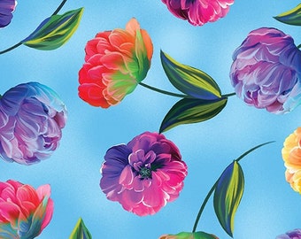 Cotton TULIPS flowers blossoms, floral, scattered flowers, digital printing, cotton fabric, sewing, fabric, 0.50 m,