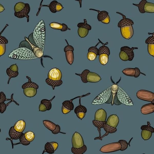 Cotton Forest Whisperer Moths Insects Acorns Animals Free Spirit Sewing Cotton Fabric 0.50m