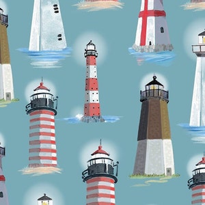 Cotton LEUCHTTURM Maritim Maritim, By the Sea Harbor Port, Islands, Shells, Sand, Nautical, sewing, patchwork fabric, fabric, 0.50 m