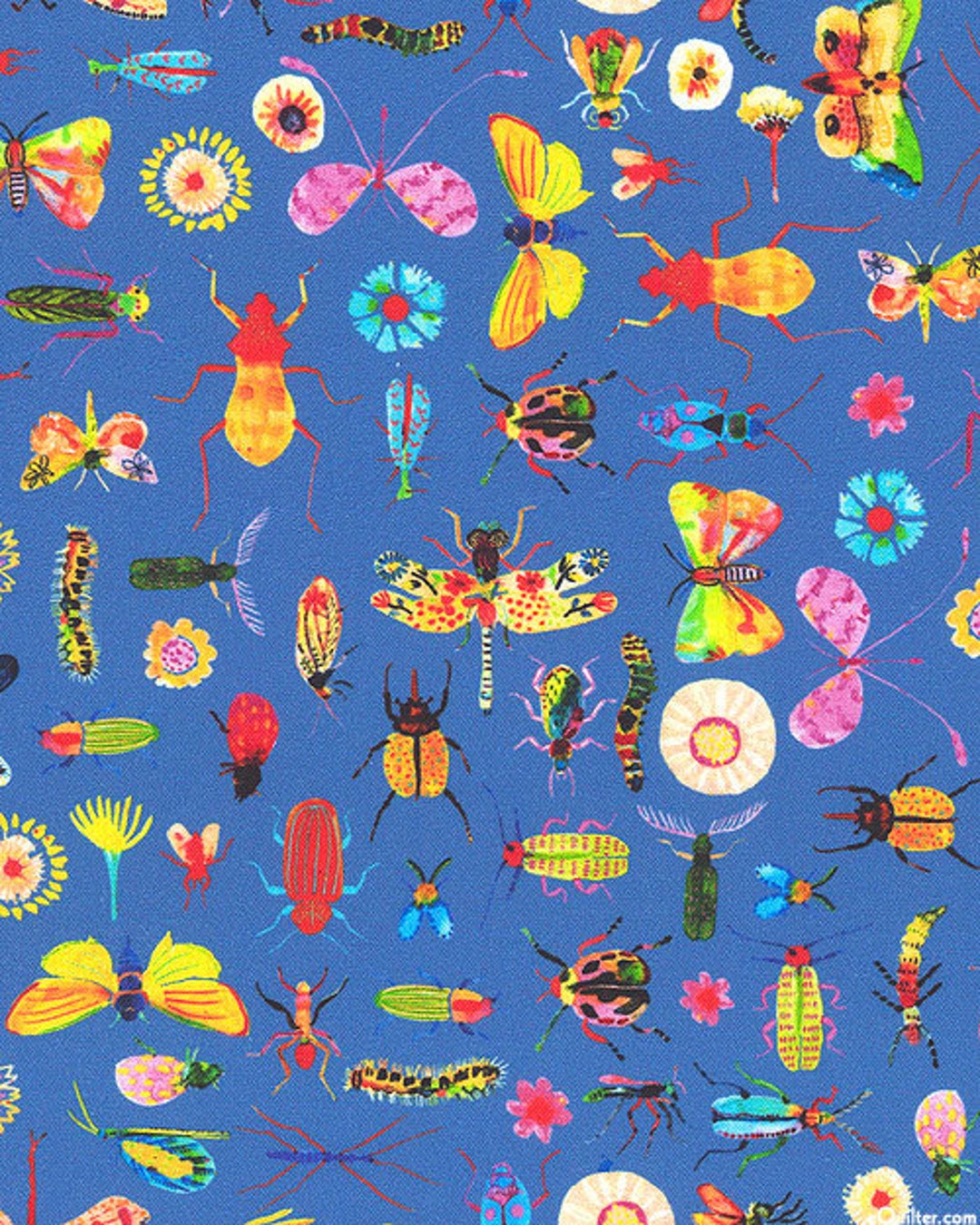 Cotton Fabric With Insects, Butterflies, Caterpillars, Crickets, and ...