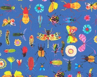 Cotton beetles insects butterflies, caterpillars, crickets, flowers, fabric, sewing, 0.50 m