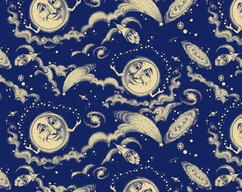 Baumwolle Mond  Sterne  Universum Weltall, Sternschnuppen, Komet, Schweifstern, Galaxie, Galaxy,  Sterne, Himmel, nähen, Stoff, 0,50m
