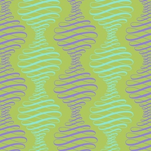 Pode incluir: Um padrão sem costura com um design repetitivo de redemoinhos sobrepostos em tons de verde, azul e roxo. O fundo é de cor verde claro.