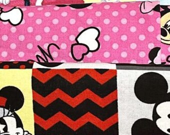 Paquet de tissus Mickey et Minnie Mouse, Disney ©, coton, tissu patchwork, couture, tissu