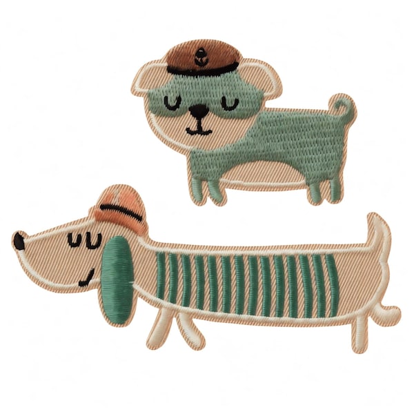 Iron-on Dog Patches, Nautical Dachshund Design, Set of 2, for Jacket, Bag, Backpack, Mono Quick
