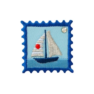 Carimbo de imagem para passar a ferro com veleiro, poste, veleiro, selo postal, marítimo, strass, patches, patches, patches para passar a ferro