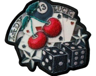 Toppa termoadesiva Lady Luck, palla da biliardo, dadi, poker, donne, ciliegie, termoadesiva, applicazioni, toppe, cucito, toppe termoadesive