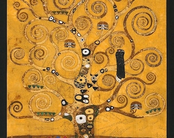 Baumwolle  Gustav Klimt  BAUM DES LEBENS, Gold, Panel, Baum, Metallic, Baumwollstoff, Patchworkstoff, Stoff