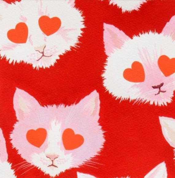 Baumwolle Katzen Herz, Liebe, Love, rot, Katzenstoff, nähen