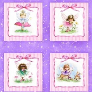 Baumwolle Prinzessin Ballerina, Panel, Blumenkranz, Sterne, Zauberstab, Feenstaub, nähen, Stoff, Patchworkstoff, 0,60m, 8 bezaubernde Motive