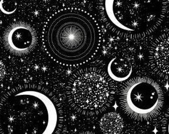 Baumwolle LEUCHTET IM DUNKELN Sterne Mond Himmel, Himmelskörper, Astrologie, Galaxie, Universum, Weltall, Patchworkstoff, Stoff, 0,35m