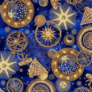Baumwolle  Sonne  Mond  Sterne  Metallic, Universum, Sternzeichen, Astronomie, Astrologie, Galaxie, Planeten, nähen, Stoff, 0,50m