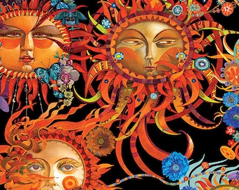 Cotton fabric Sun Moon Faces – Season of the Sun, Benartex 13192-12, Tarot fabric, patchwork fabric by the meter for quilt bags, 0.5 m