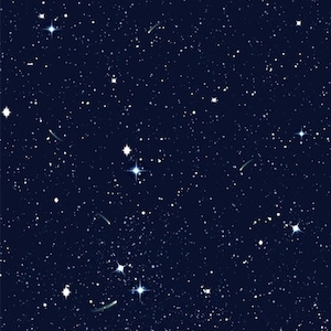 Op de afbeelding: Donkerblauwe achtergrond met een patroon van witte sterren van verschillende groottes en helderheid. Er zijn ook verschillende vallende sterren met groene en witte sporen te zien, wat een hemels thema creëert.