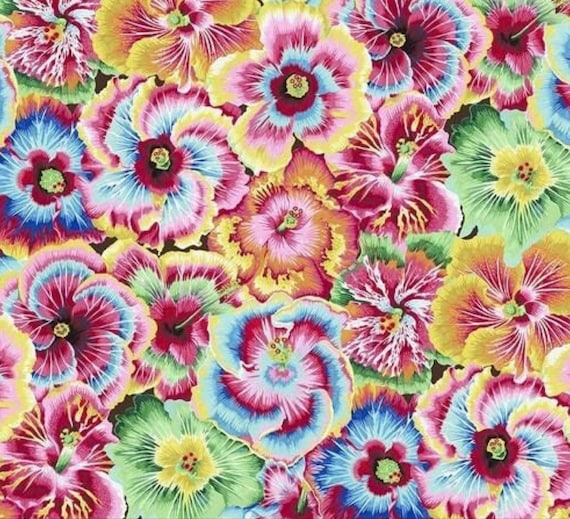 Baumwollstoff Hibiskus Blumen Sommerstoff Patchworkstoff Nähen Taschen Free Spirit 0,5 m