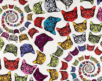 Cotton cats, spiral, circles, cat fabric, sewing, patchwork fabric, fabric, woven fabric, 0.50 m