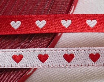 3 m geweven lint met hart, rood en wit, 7 mm breed, naaiwerk