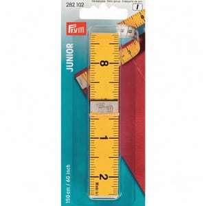 Prym Junior measuring tape 150 cm – 60 inch scale, tailor's measuring tape, metal sockets, sewing accessory, yellow backing 282 102