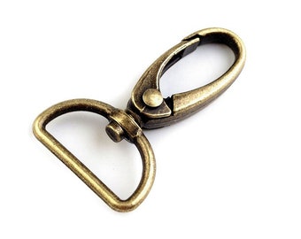 Pack of 2 rotating carabiners, carabiner hooks, 25 mm threading hole, pocket carabiners, old brass, bag clasp, sewing accessories, haberdashery