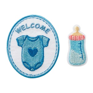 Iron-on image It&#39;s a Boy, Welcome Baby, Blue, 2 pieces, Baby, Baby bottle, Romper, Welcome Baby, Patch, Application