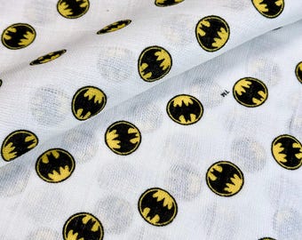 Tissu en coton avec logo Batman, mousseline double gaze, tissu sous licence, tissu patchwork, tissu à coudre, 0,5 m