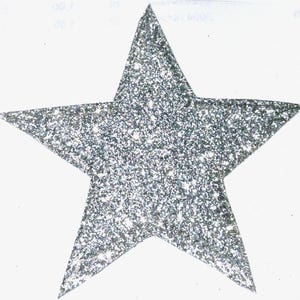 Stryk-på glitterstjärna i silver, glittrande stjärnmärke för jacka, väska, kläder, Mono Quick-märke