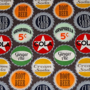 Cotton crown caps, corks, cola, soda, sewing, patchwork fabric, fabric, 0.43 m