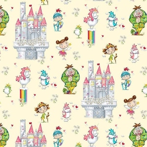 Cotton unicorn castle knight fairy dragon frog prince sewing, patchwork fabric, fabric, 0.50 m
