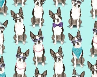 Cotton dogs on vacation Boston Terrier, dog fabric, dog, sewing, patchwork fabric, fabric, 0.50 m,