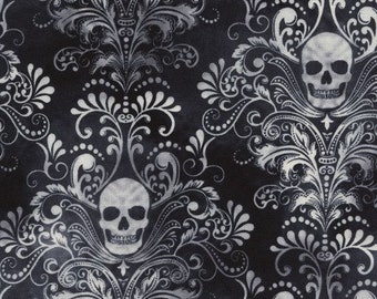 Cotton fabric - gothic, skull, damask, black, fabric, patchwork fabric, 0.50 m