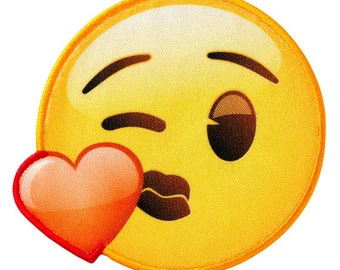 Emoji© avec des lèvres qui s'embrassent, emoji, coeur, lèvres qui s'embrassent, visage souriant, patchs, transferts thermocollants, patchs, patchs thermocollants