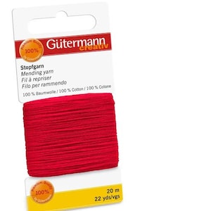 Puede incluir: Hilo de zurcir rojo, 100% algodón, 20 metros (22 yardas) de largo. Marca Gütermann Creativ.