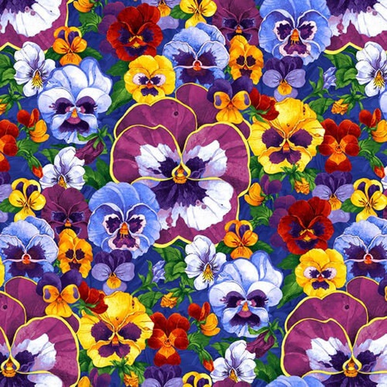 Cotton PANSY Violets Viola Horned Violets, flowers, sewing, patchwork fabric, cotton fabric, fabric, 0.50 m image 1