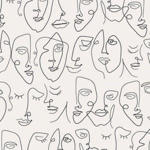 Baumwollstoff Line Art Gesichter Schwarz Creme – Art Gallery Fabrics Patchworkstoff Meterware zum Nähen für Kleidung, Taschen, Quilt, 0,5 m