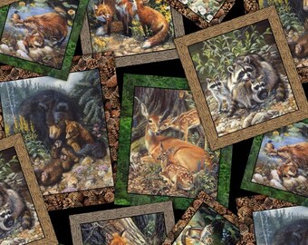 Tessuto di cotone FOREST ANIMALS, modello di cucito, orso, cervo, cotone, cucito, tessuto patchwork, tessuto, 0,50 m