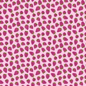 Peut inclure: Un motif sans couture représentant des fraises roses sur un fond rose clair. Les fraises sont dessinées dans un style aquarelle avec un aspect légèrement texturé.