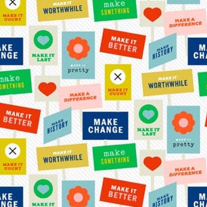 Baumwollstoff Sprüche Zitate Herzen – Windham Uppercase Make Change, Patchworkstoff für Quilt, Taschen, Kissen, 0,5 m