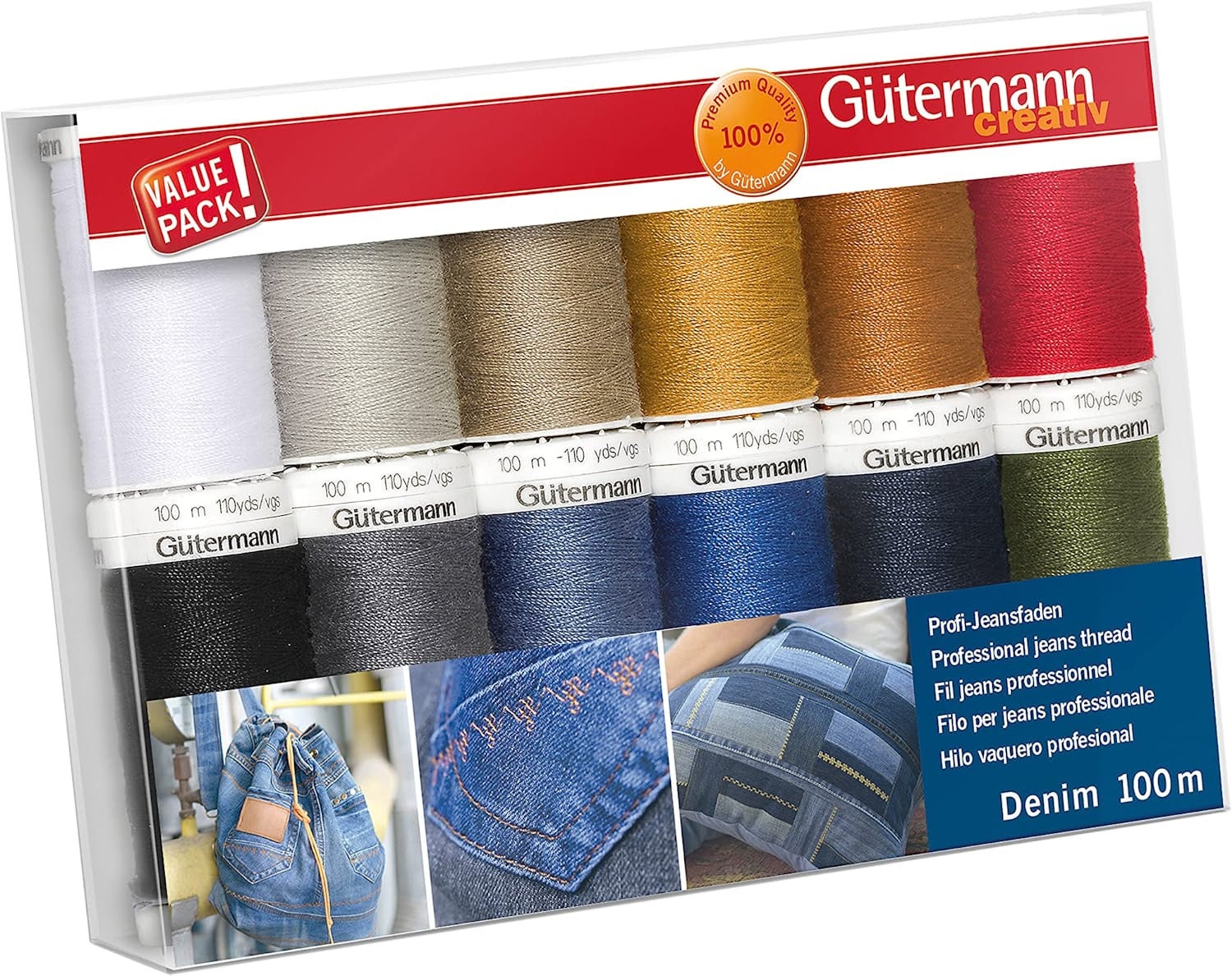 Gütermann, professional denim thread, 100 m, 12 spools, sewing thread,  sewing, sewing accessories, set, decorative stitches, decorative seams